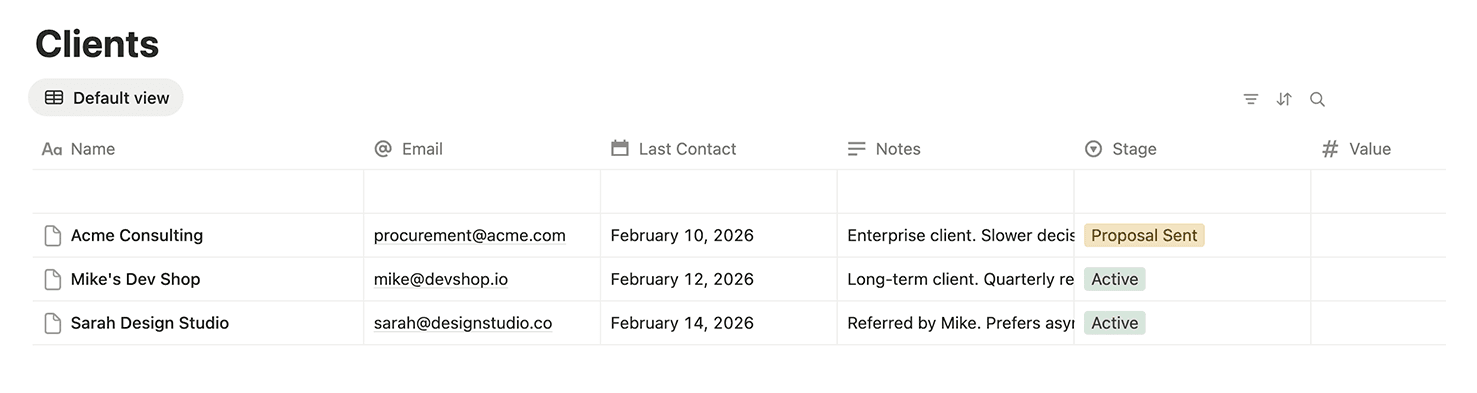 LeanClient clients view in Notion